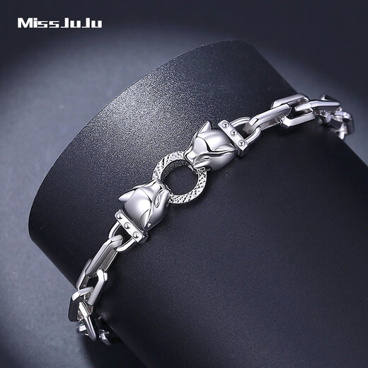 Miss JuJu boutique pt950 platinum bracelet for men, elegant platinum double leopard head bracelet, cross chain body, domineering bracelet (customized) 16-18 grams, length 17-23cm