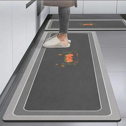 Mihou kitchen special floor mat for home use, water-absorbing, oil-absorbing and dirt-resistant floor mat, long non-slip and wear-resistant kitchen mat supports customization. Cute pet kitten-dark gray 50*80+50*160 style set
