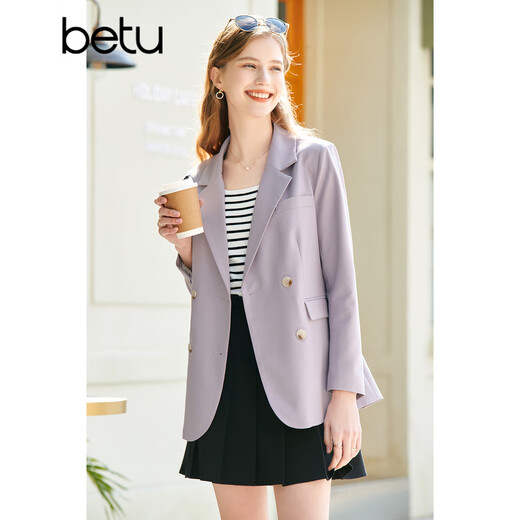 Betu women's spring new suit high-end shimmer long-sleeved straight suit jacket women 2302T42 light purple S
