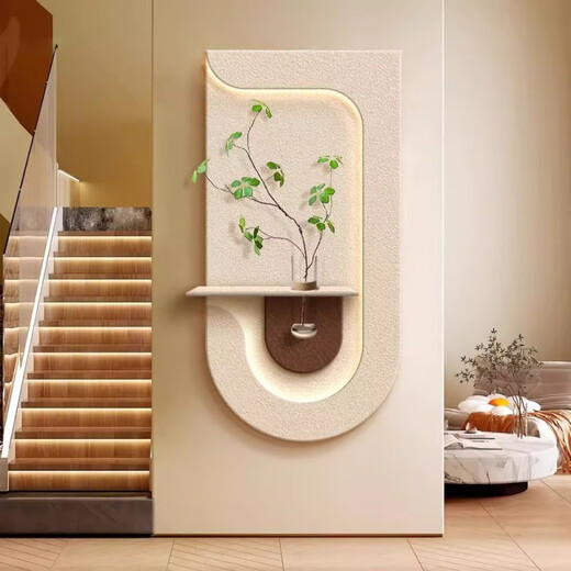 Shantoulin Village hydroponic green plants cream style porch decoration painting sandstone three-dimensional entrance corridor aisle hanging painting living room wall 40*80 layers of three-dimensional sandstone + glass vase + imitation 14757 regular model [without light]