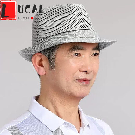 LUCALY男士礼帽中老年人春夏防晒遮阳透气草帽凉帽爸爸爷爷老头太 灰色 S(56-57cm)送防风绳+帽托