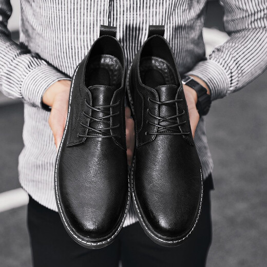 LWOK Neues Produkt Herren lässige Lederschuhe Trend Britische Männerschuhe Mode vielseitige Geschäftsschuhe tragen resistente formelle Schuhe Height-verstärkte Schuhe 9920 Black 42