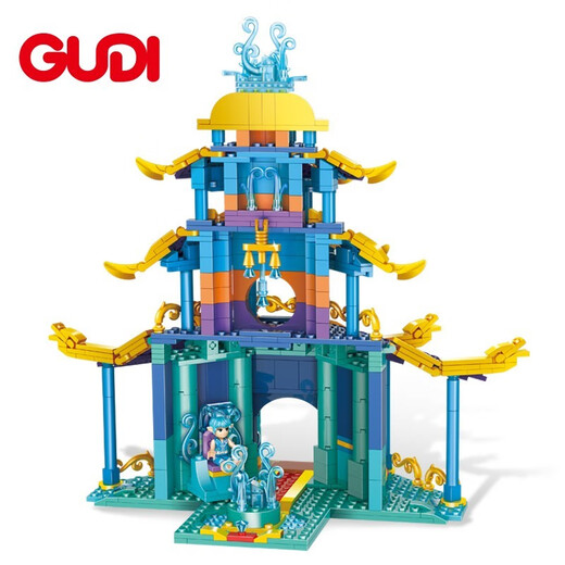 Gudi Yeluli girl building blocks Frozen castle girl building blocks toys girl building blocks assembled toys 6-12 years old assembled toys New Year gifts Shui Linglong Palace (683Pcs)