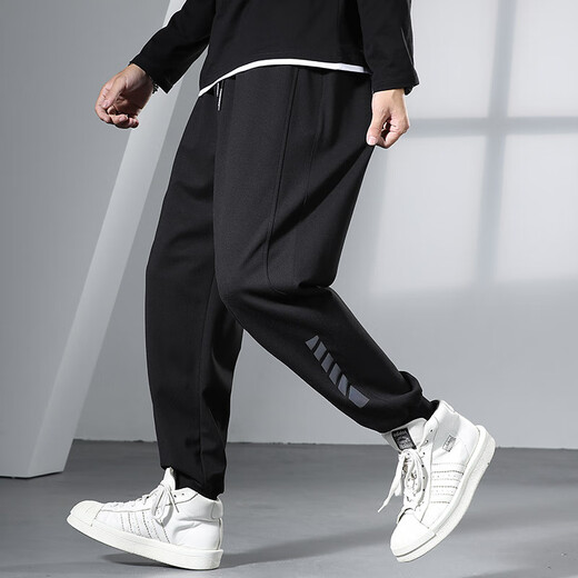 Tanye trendy brand large size plus velvet leggings men's winter fat loose sports pants men's plus fat enlarged black casual pants k10513 black plus velvet 5XL recommended 235-250Jin Jin equals 0.5 kg