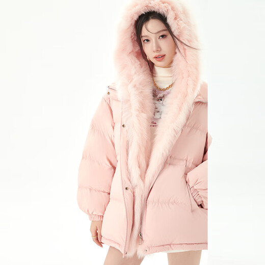 Fantu High-end Fox Fur Big Fur Collar Super Nice-looking Down Jacket Women's 2023 Winter New Warm Jacket Pink S