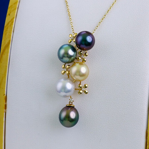 Chishe Pearl 18K Gold Diamond Tahitian Black Pearl Colorful Australian White South Sea Gold Pearl Mixed Color Saltwater Pearl Pendant