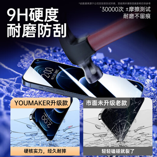 YOUMAKER苹果16/16promax钢化膜无尘仓iPhone16plus全屏覆盖高清抗指纹防窥手机秒贴膜 16ProMax【加强防窥膜2套装】听筒防尘全覆盖