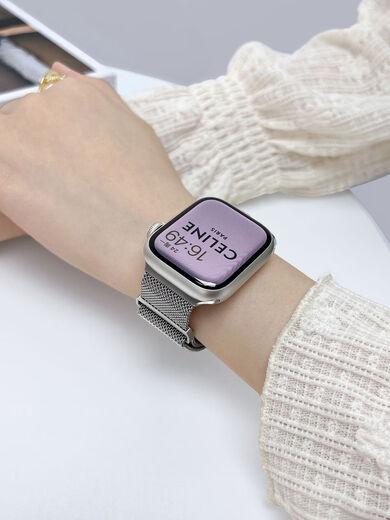 E-TREND适用appleWatchs9表带金属经典透气米兰尼斯iWatch表带8 /7/6/SE苹果手表表带高级磁吸秋冬男女生 B款米兰磁吸黑 适用：iwatch12342mm