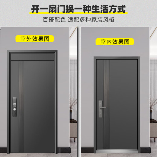 宇安盾防盗门家用入户门现代轻奢单开门指纹锁智能密码甲级进户门子母门 豪华机械锁 单门2050*1050
