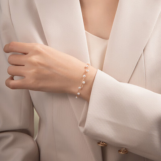 Tahitian 18K gold freshwater pearl bracelet 3-4mm round high-gloss starry pearl bracelet jewelry for girlfriend