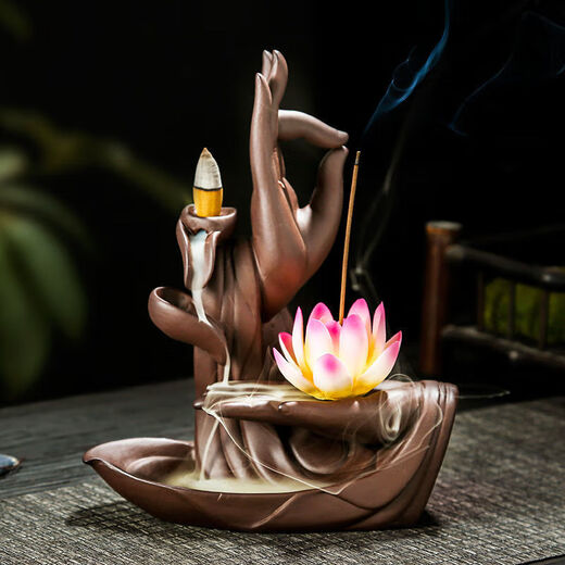 Jimang (JIMANG) reverse flow incense burner, creative ornaments, home indoor incense burner, sandalwood burner, incense stick, agarwood incense holder, gift to friends, bergamot lotus heart, pink lotus