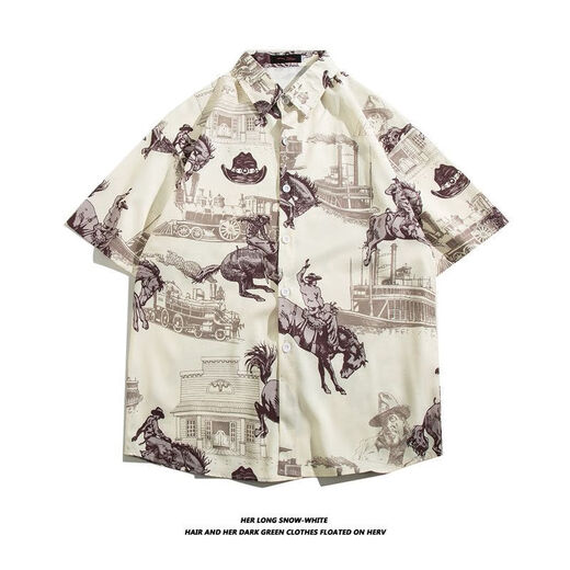 Leeryetom Hong Kong Style Ins kurzärmeliges Blumenhemd für Männer und Frauen Sommer japanisches Freizeit-Strandhemd Trendy Loose Hawaiian Jacket 5155 Weiß M 80-100jin [Jin entspricht 0,5 kg]