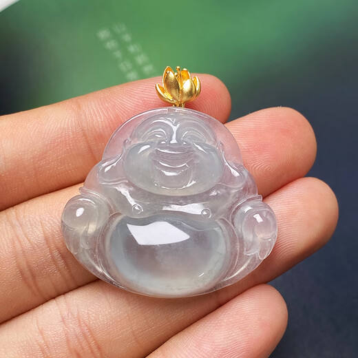 Yan's 18k gold buckle retro frosted three-dimensional lotus buckle jadeite Guanyin Buddha jade pendant pendant buckle clip 18k gold K yellow straight hole