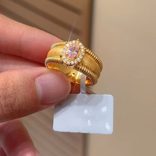 Ruinuo Gold Medieval Pigeon Egg Ring Women's 999 Pure Gold Niche Design Closed Ring Birthday Gift for Girlfriend Gold Ring Pink Gold Weight About 3g/Number 10-19 Available