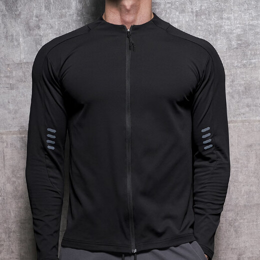 Lutielang Long Sleeve Sports Jacket Men's Baseball Uniform Cycling Suit Windproof Stand Collar Jacket Fitness Training Zipper Cardigan Black L