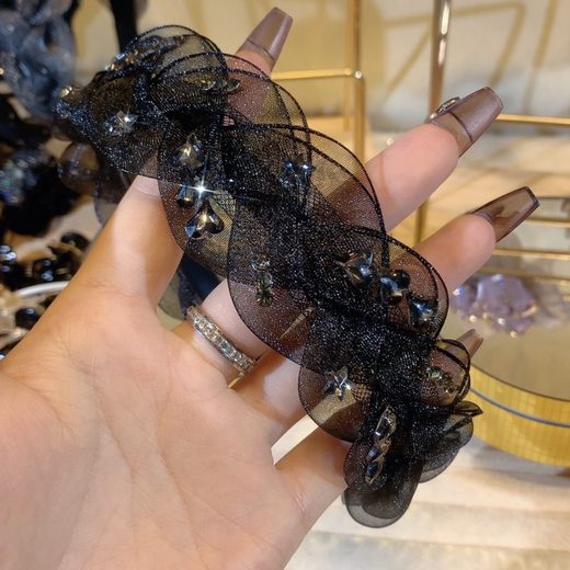 Idel's high-end black mesh rhinestone twist headband, feminine and versatile headband with toothed hairpins, hair accessories gift F2726 versatile black rhinestone headband