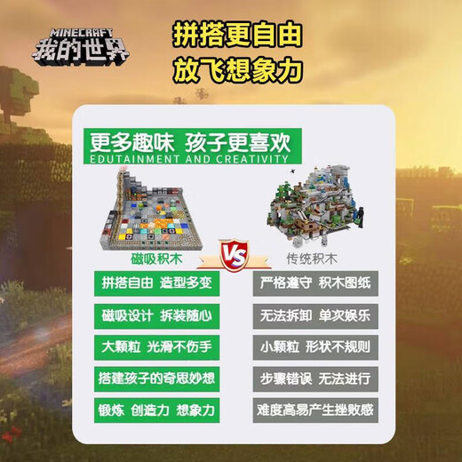 Yunya Minecraft Magnetic Building Blocks Large Particle Square Magnetic Assortment Boy Toy Set New Year New Year Gift Large Village [832 Particles + 26 Figures]