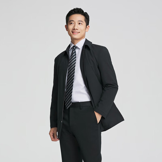 YOUNGOR windbreaker men's lapel mid-length cotton windbreaker filled with warmth for business and leisure shopping malls black YYCF415487AFA XL 180/100A