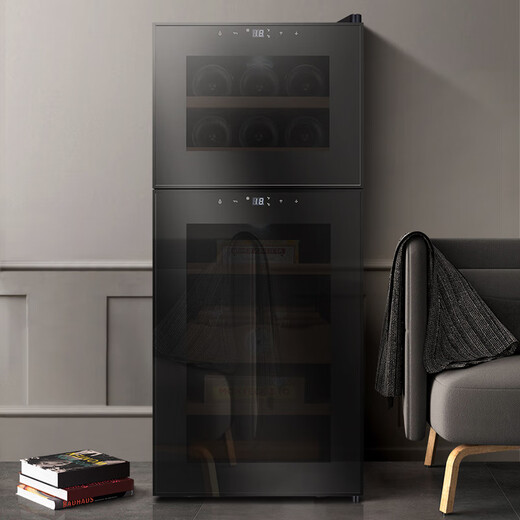 CIGARLOONG 18C cigar cabinet temperature controlled and moisturizing electronic cigar cabinet cigar box double door double temperature double control energy-saving silent cigar red wine dual-use cabinet cigars on top and tea on the bottom dual temperature zone + cedar wood shelf