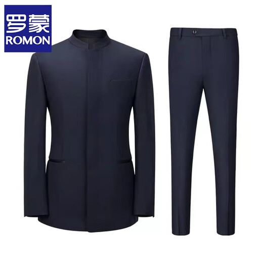 ROMON (ROMON) slim-fitting standing collar young Zhongshan suit men's groom wedding Chinese suit suit Chinese style gentleman suit dress Black [suit + pants + shirt] three-piece set XL