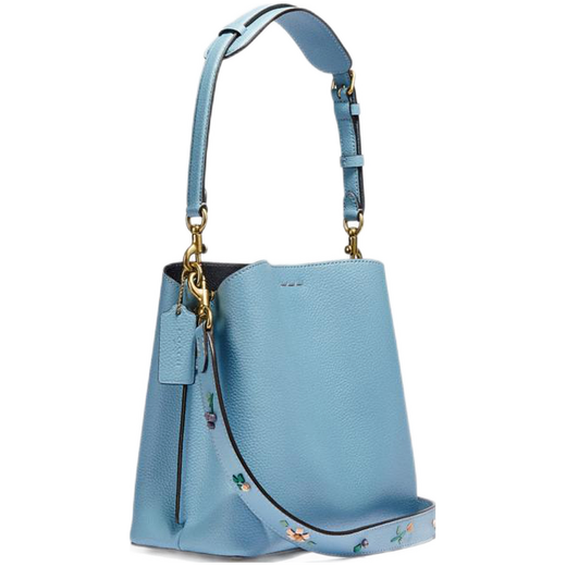 Coach Kouchi women's bag Willow bucket bag Classic fashion temperament simple casual large capacity shoulder bag Blue floral embroidery C3891