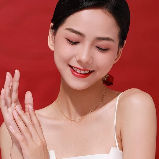 Junpo 18Kg gold necklace for women, gold versatile plain chain, O-shaped chain, platinum clavicle chain, gypsophila Chopard chain, colorful gold chain for women, gold-colored O-shaped chain, 45cm, real 18K gold, supports offline inspection