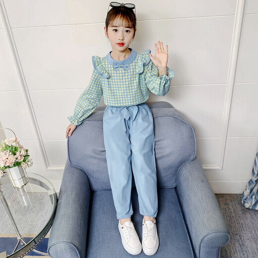 Mipaika Meng children's clothing girls suit spring and autumn new Korean style children's long-sleeved sweatshirt pants girl's stylish two-piece set 13 years old purple size 140 recommended height is about 130 cm