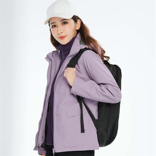 Simboo jacket for men, windproof and warm three-in-one mid-length jacket for mountaineering breathable wear-resistant ski jacket 12805 purple-women S