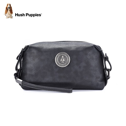 Hush Puppies men's handbag light luxury high-end brand genuine leather business handbag 2025 new first layer cowhide two-color clutch silver gray HA-1811711W-5813
