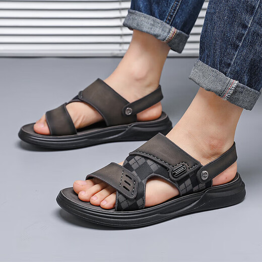 Pull-back sports slippers for men, casual sandals, wear-resistant outdoor beach shoes, summer WSL(WZ)-0978 Black Camel 40