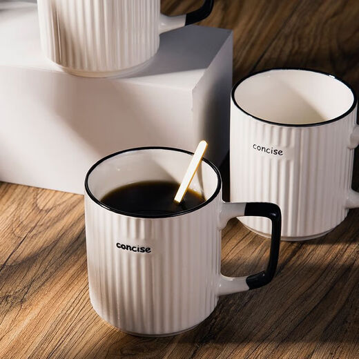 Mug ceramic cup vertical pattern cup breakfast cup water cup office milk large capacity cup coffee black and white 1 piece 400ml