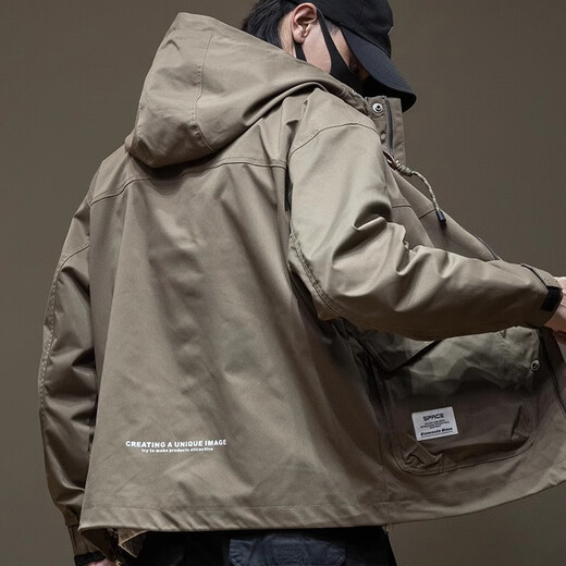 JEEP SPIRIT hooded jacket men's summer work top outdoor sports retro casual jacket 1502 black plus cotton L