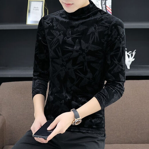 
NUKM gold velvet men's long-sleeved T-shirt in autumn and winter half-high neck base shirt trendy and handsome trendy warmth plus velvet thickened trend 691 swallow brown plus velvet 3XL 150-170Jin [Jin equals 0.5 kg]
