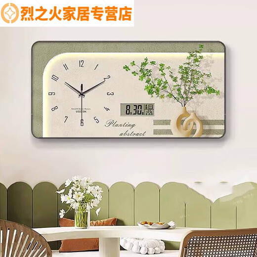 Neue Gemälde für Restaurantdekoration, frische grüne Pflanzen, Gemälde im Wohnzimmer hängen, Perpetual Calender, Esstisch Hintergrund Wandbilder, JD132.98 Perpetual Calender + Uhr 60*30 (geeignet für kleine Restaurants)