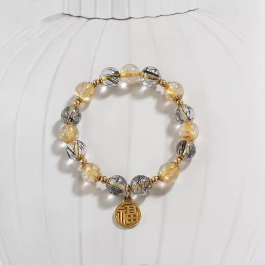 BOSFRU High-quality Blonde Crystal Bracelet Black Hair Crystal Chinese Style Fu Crystal Bracelet Black Hair Crystal Gift for Best Friend Jewelry Suitable for Clean Hands 14cm