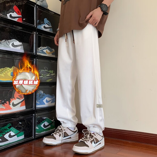 NEW OR MODE waffle casual pants men ins American high street spring and autumn loose versatile straight-fitting sports trousers trend K1049J apricot color plus velvet M [Suggest 95-110Jin [Jin equals 0.5 kg]]