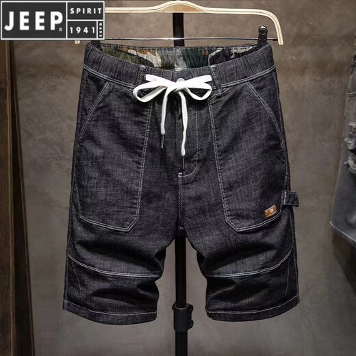 JEEP SPIRIT/吉普品牌男装 2025夏季日系工装牛仔短裤男潮牌ins宽松直筒弹力 黑色 CKW#CK9920高质量 28