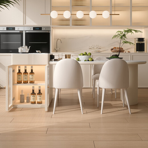 Clofoya Island-Plattform Retractable Home Ess Tisch und Stuhl Sahne Stil kleiner Wohnungstisch LJ-826#1,6m1 Tisch und 4 Stühle