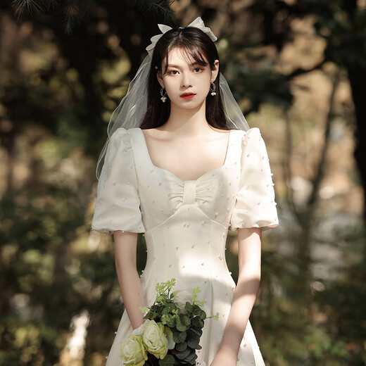 缔晶头纱新娘主婚纱头饰求婚仪式感拍照道具结婚领证登记蝴蝶结次日达