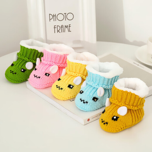 Zapatos y calcetines de lana para bebés recién nacidos tejidos a mano Miduer, protección para los pies, zapatos previos al paso para bebés de mes completo, además de zapatos de terciopelo y algodón de suela suave espesa, azul oscuro de invierno (más zapatos de lana de terciopelo) 11,5 Recomendado para bebés de 0 a 1 año