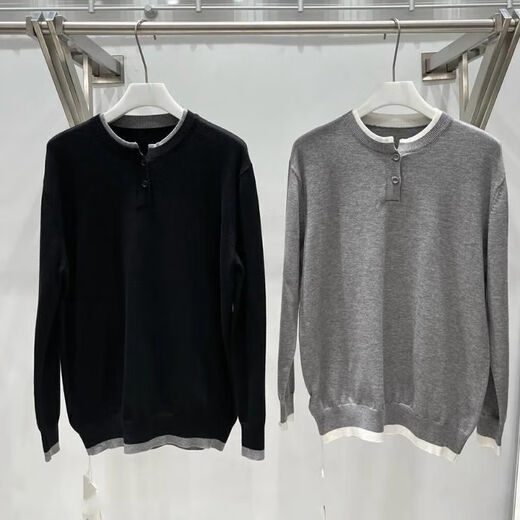 VJWK sweater men's autumn and winter new sweater Henry collar fake two-piece sweater men's autumn and winter 2024 new loose trend black Korean solid color S recommended 95-110Jin Jin equals 0.5 kg