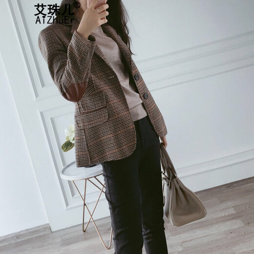 Ai Zhuer Plaid Small Suit Jacket Women's 2026 Spring and Autumn New Women's Korean Style Temperament Plaid Women's Small Suit Top Picture Color M