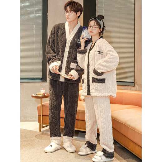 莫代尔睡衣情侣装一男一女冬季珊瑚绒加厚加绒法兰绒天学院家居服秋冬款 主图款ZX:829男深灰英文口袋 开 XXL码【请联系客服尺码】