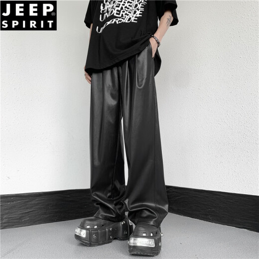 Jeep Spirit Black Super Soft Lederhose Herren Amerikaner hübsches High-End-Motorradanzug Hosen PU Leder gerade Wide Big Hosen übergroße schwarze xl