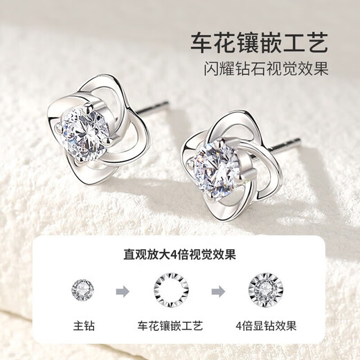 China Gold (CHINA GOLD) Diamond Platinum Earrings Women's Four-leaf Clover Platinum Earrings Earrings Girls Birthday Gifts for Girlfriends and Wife Wedding Anniversary Platinum Four-leaf Clover Earrings-Diamond