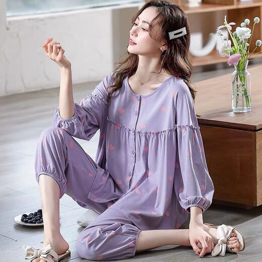 莫贝海日系三层纱布睡衣女春秋时尚甜美公主风长袖家居 a756缺货 XL  120-140斤