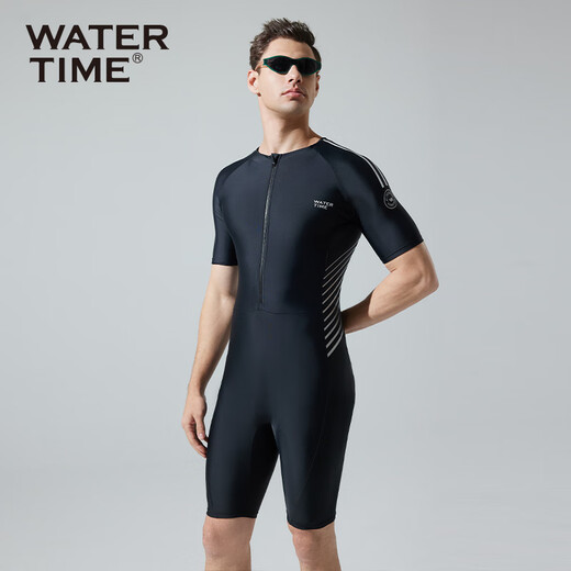 WATERTIME/Shuichuan men's swimsuit and swimming trunks one-piece short-sleeved five-point wetsuit men's swimsuit black silver XXL silver XXL