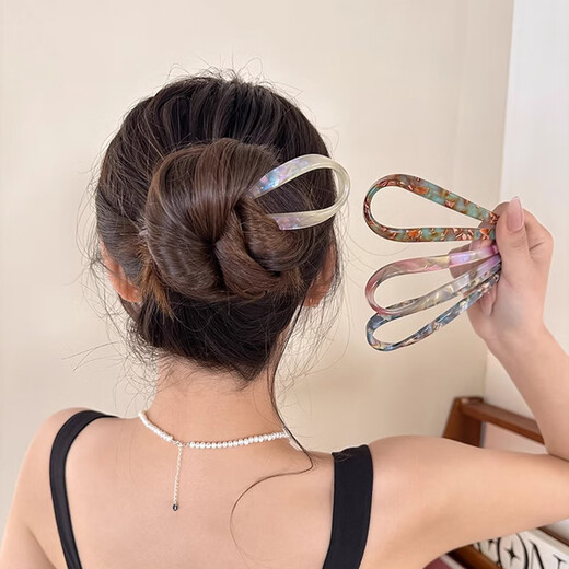 Two Worlds of Love, high-end acetic acid U-shaped hairpin for women, new Chinese style ancient style cheongsam, hairpin, horse face skirt, hairpin and headdress, spring sky blue