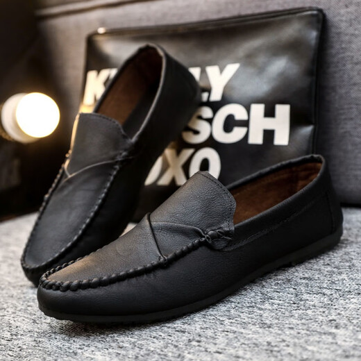 Mac Jabags men's shoes spring new beanie shoes men's soft leather soft sole casual leather shoes Korean style trendy lazy shoes D826 black 39