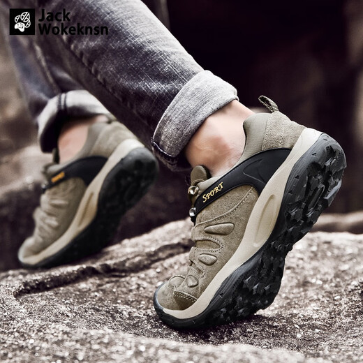 JACK WOKEKNSN Wolf Claw Cloud Outdoor Mountaineering Shoes Men's Waterproof Anti-Slip Casual Mountain Climbing Summer Desert Sports Hiking Shoes Khaki 40